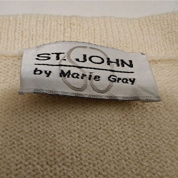 St. John Cream Cardigan Sweater V-Neck Long Sleeve Sz XL - Picture 7 of 7